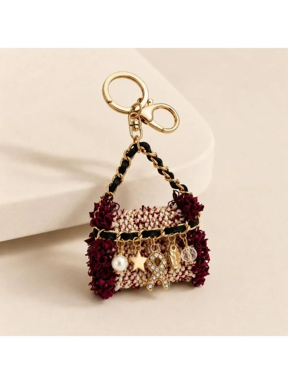 Chic Tweed Check Mini Bag Keychain | Stylish Accessory for Everyday Use